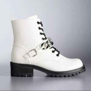 Simply Vera Vera Wang Trombone White Combat Boot Size 8 Faux Leather Lace-Up New